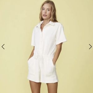 Monrow Terry Cloth Romper sz S Yellow Buttercream NWT